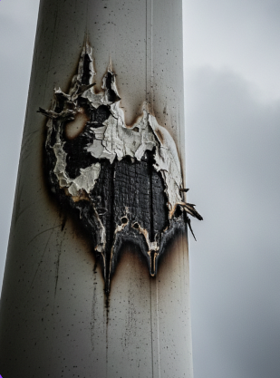 Yıldırım hasarı onarımı öncesi kanat görünümü